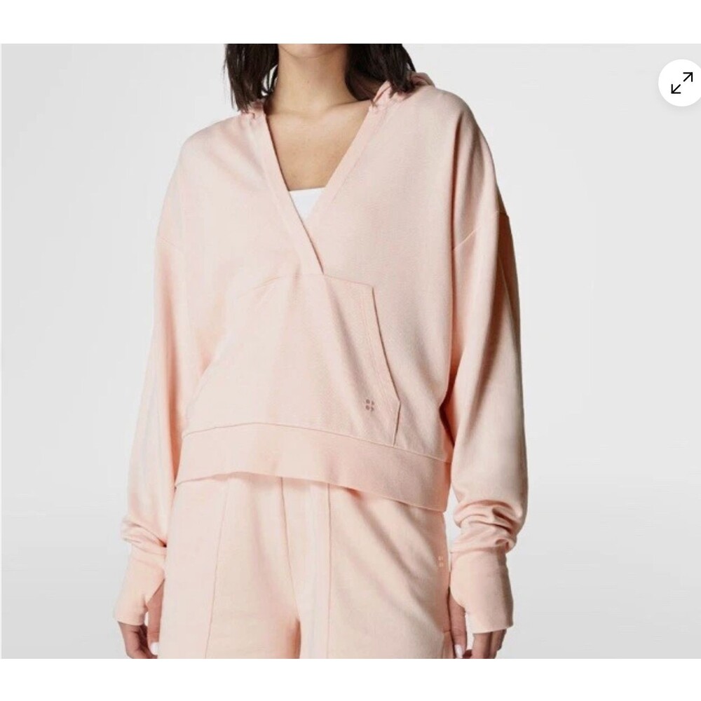 Sweaty Betty After Class Sweatshirt Hoodie Pink Relaxed Cropped Sz 14 / XL